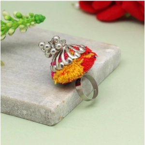 Generic Women's Multi Color Thread Work Oxidised Adjustable Rings 