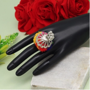 Generic Women's Multi Color Thread Work Oxidised Adjustable Rings 