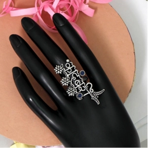 Generic Women's Blue Color Oxidised Adjustable Ring 