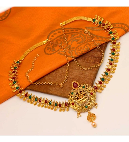 Women's Maroon & Green Color Glass Stone Kamarband Adjustable Chain