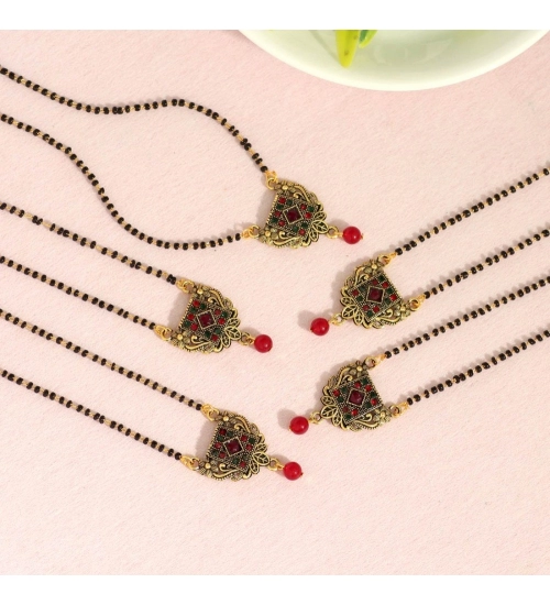 Women's Maroon & Green Color 5 Piece Of Mangalsutra Combo 