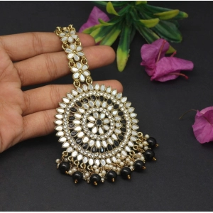 Generic Women's Black Color Mirror Work Maang Tikka 