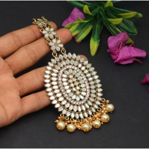 Generic Women's Gold Color Mirror Work Maang Tikka 