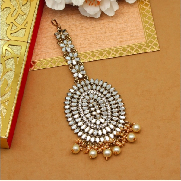Dropship Women's Gold Color Mirror Work Maang Tikka