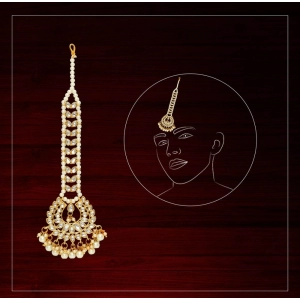 Generic Women's White Color Imitation Pearl & Kundan Maang Tikka 