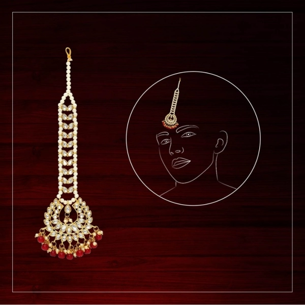 Dropship Women's Red Color Imitation Pearl &amp; Kundan Maang Tikka