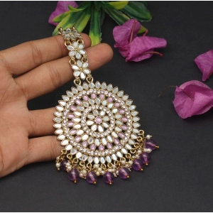 Generic Women's Purple Color Mirror Work Maang Tikka 