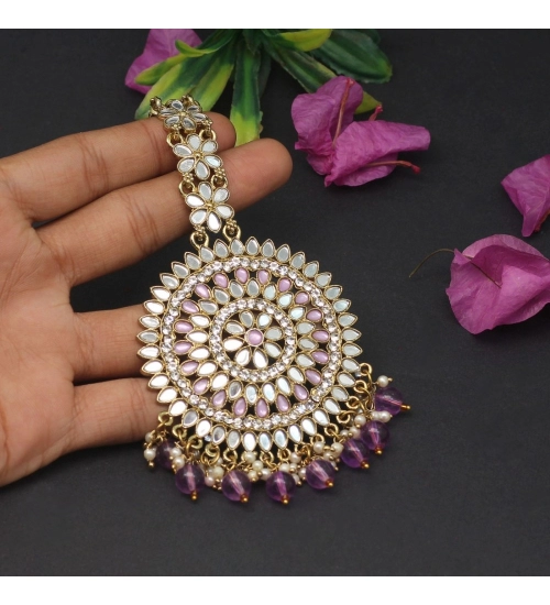Women's Purple Color Mirror Work Maang Tikka Women's Purple Color Mirror Work Maang Tikka