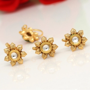 Generic Women's Rani Color Kundan Nose Pin Combo Of 4 Pieces 