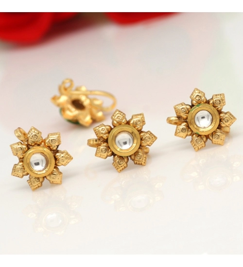 Women's Rani Color Kundan Nose Pin Combo Of 4 Pieces Women's Rani Color Kundan Nose Pin Combo Of 4 Pieces