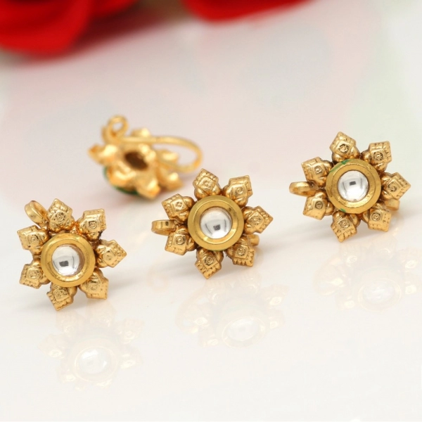 Dropship Women's Rani Color Kundan Nose Pin Combo Of 4 Pieces