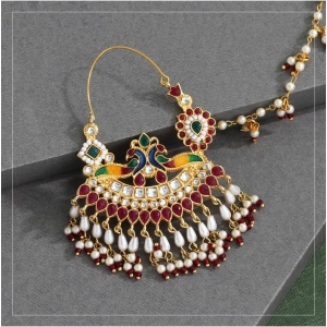Generic Women's Multi Color Kundan & Beads Meenakari Nose Nath 