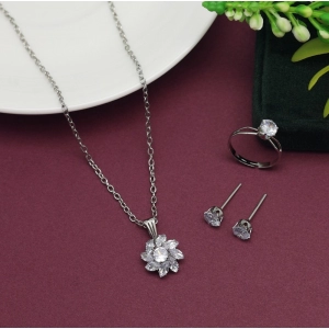Generic Women's Silver Color Stone Locket Pendant Set Adjustable Ring