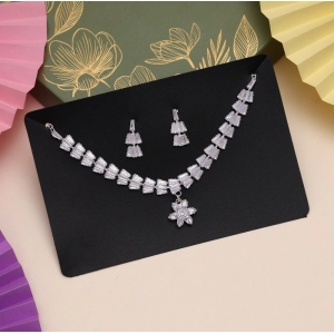 Generic Women's Silver Color Stone Necklace Set Adjustable Chain 