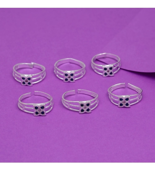 Women's Multi Color Assorted Design Adjustable Toe Rings Combo Of 3 Pairs 