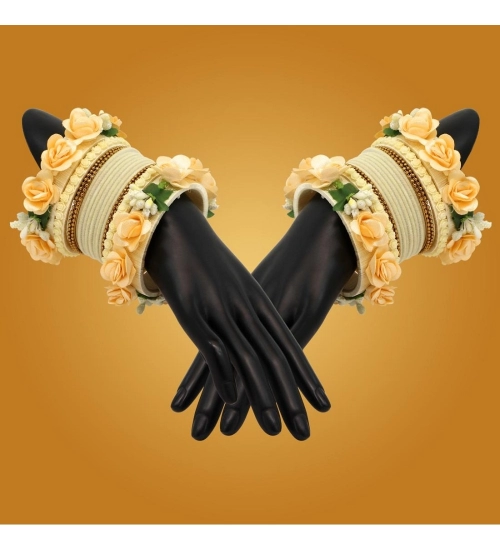 Women's Off White Color Floral Bangles Set: 2.4 