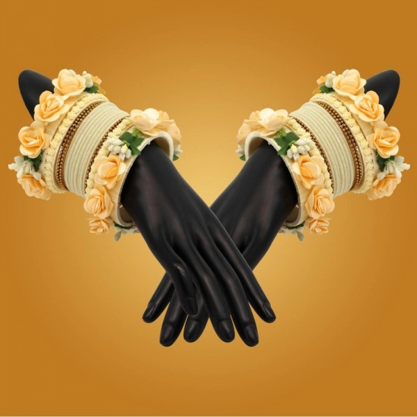 Dropship Women's Off White Color Floral Bangles Set: 2.4