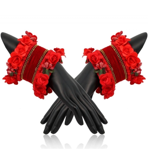 Women's Red Color Floral Bangles Set: 2.4 Women's Red Color Floral Bangles Set: 2.4