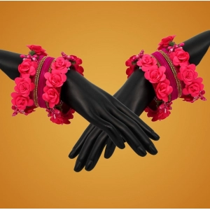 Generic Women's Rani Color Floral Bangles Set: 2.4 