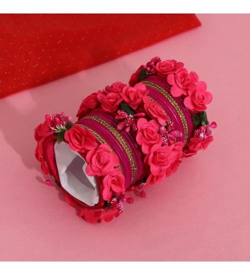 Women's Rani Color Floral Bangles Set: 2.4 
