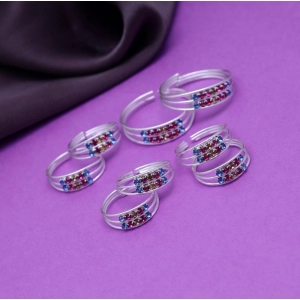 Generic Women's Multi Color Assorted Design Adjustable Toe Rings Combo Of 4 Pairs 