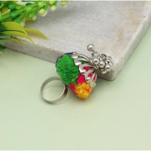 Generic Women's Multi Color Thread Work Oxidised Adjustable Rings 