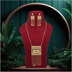 Generic Women's Red Color Gold Plated Necklace Set Adjustable Chain