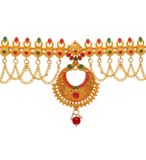 Women's Maroon & Green Color Glass Stone Kamarband Adjustable Chain