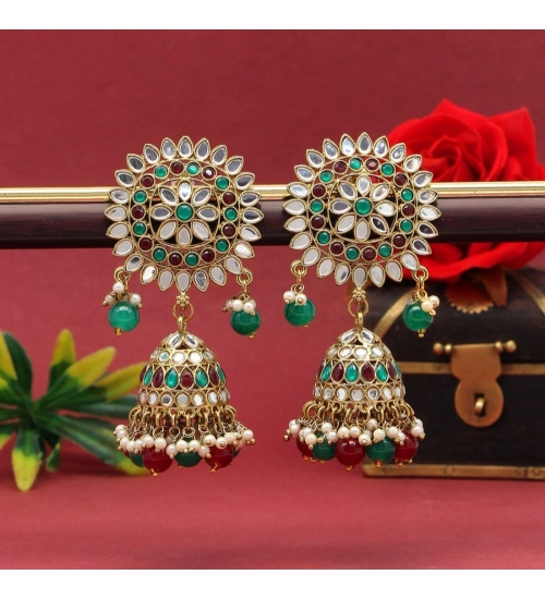 Women's Maroon & Green Color Mirror Earrings 
