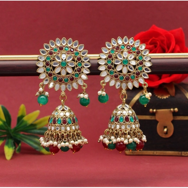 Dropship Women's Maroon &amp; Green Color Mirror Earrings