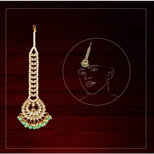 Generic Women's Rama Green Color Imitation Pearl & Kundan Maang Tikka 