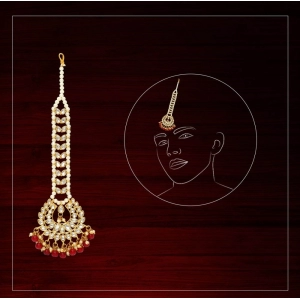 Generic Women's Maroon Color Imitation Pearl & Kundan Maang Tikka 