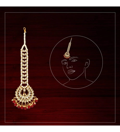 Women's Maroon Color Imitation Pearl & Kundan Maang Tikka 
