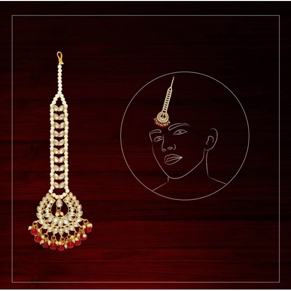 Dropship Women's Maroon Color Imitation Pearl &amp; Kundan Maang Tikka