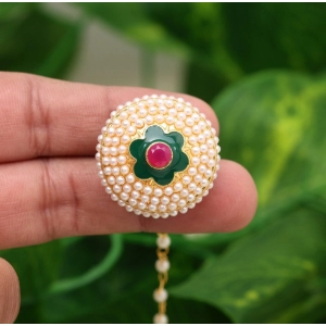 Generic Women's Maroon & Green Color Meena Work Borla Tikka 