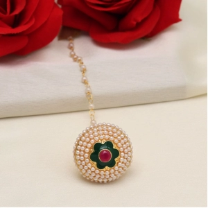 Generic Women's Maroon & Green Color Meena Work Borla Tikka 