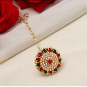 Generic Women's Maroon & Green Color Meena Work Borla Tikka 