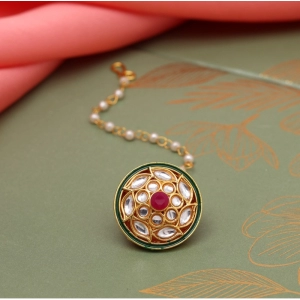 Generic Women's Maroon & Green Color Kundan Meena Borla Tikka 