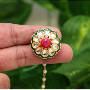 Generic Women's Maroon & Green Color Kundan Meena Borla Tikka 
