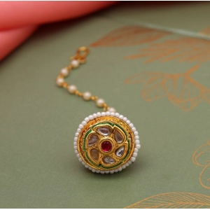 Generic Women's Maroon & Green Color Kundan Meena Borla Tikka 
