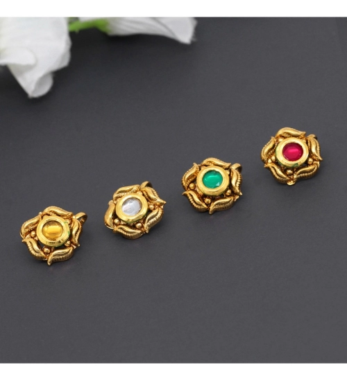 Women's Multi Color Kundan Nose Pin Combo Of 4 Pieces Women's Multi Color Kundan Nose Pin Combo Of 4 Pieces