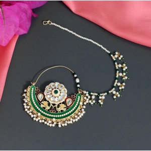 Generic Women's Green Color Kundan & Beads Nose Nath 