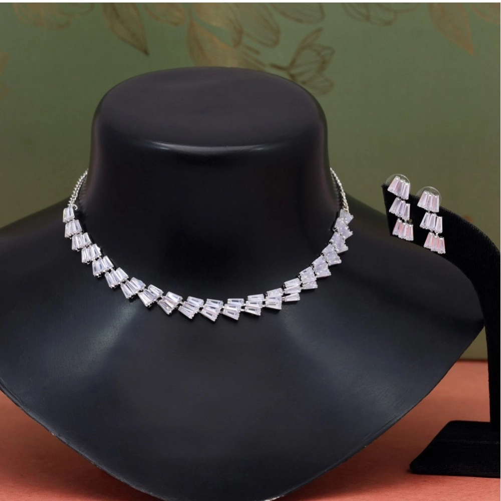 Generic Women's Silver Color Stone Necklace Set Adjustable Chain 