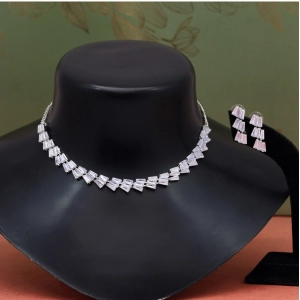 Generic Women's Silver Color Stone Necklace Set Adjustable Chain 