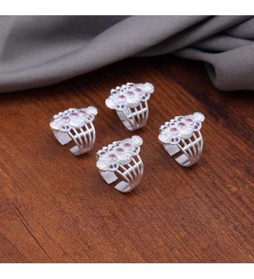 Women's Multi Color Assorted Design Adjustable Toe Rings Combo Of 2 Pairs 