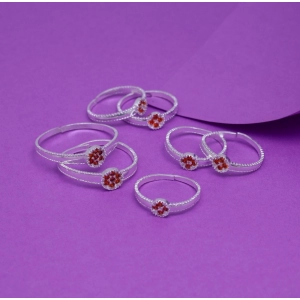 Generic Women's Multi Color Assorted Design Toe Rings Combo Of 4 Pairs 