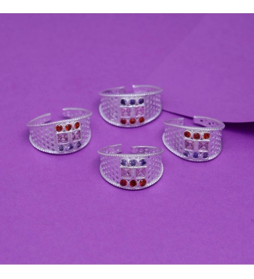 Women's Multi Color Assorted Design Adjustable Toe Rings Combo Of 2 Pairs 