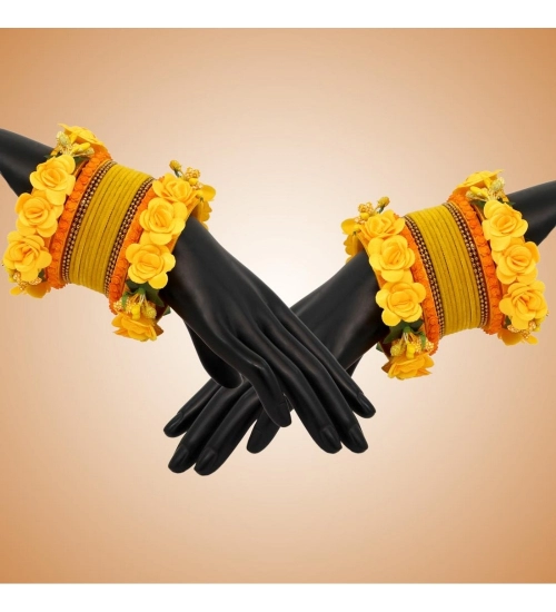 Women's Yellow Color Floral Bangles Set: 2.4 