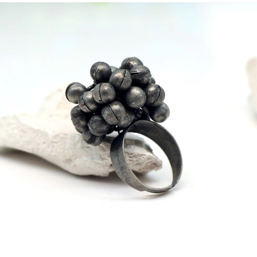 Generic Women's Silver Color Oxidised Adjustable Ring 