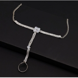 Generic Women's White Color Rhinestone Hathphool Adjustable Bracelet